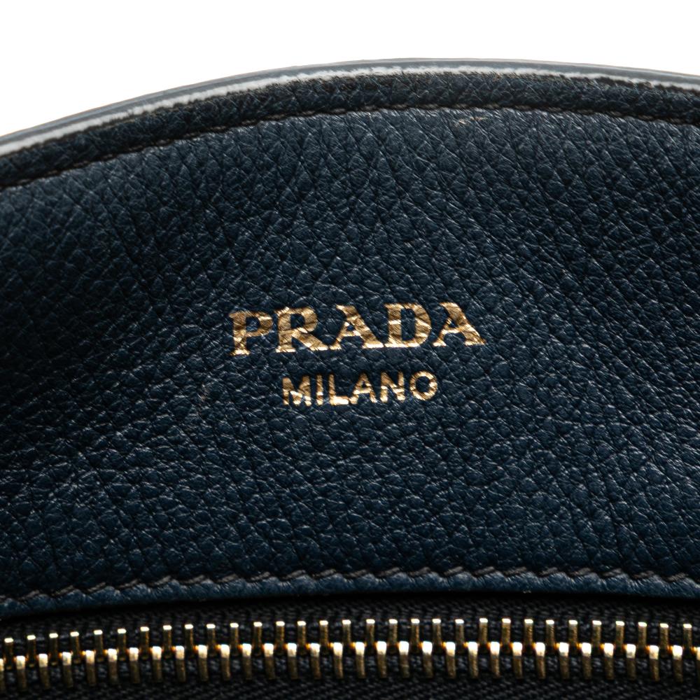 Prada B Prada Blue Midnight Blue Calf Leather Vitello Daino Open Convertible Tote Romania