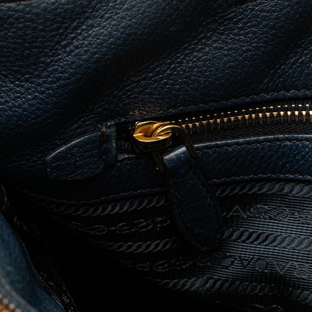 Prada B Prada Blue Midnight Blue Calf Leather Vitello Daino Open Convertible Tote Romania