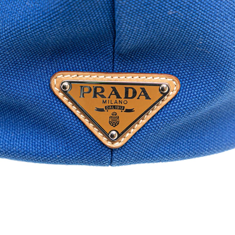 Prada B Prada Blue Canvas Fabric Medium Canapa Logo Convertible Shopping Tote India