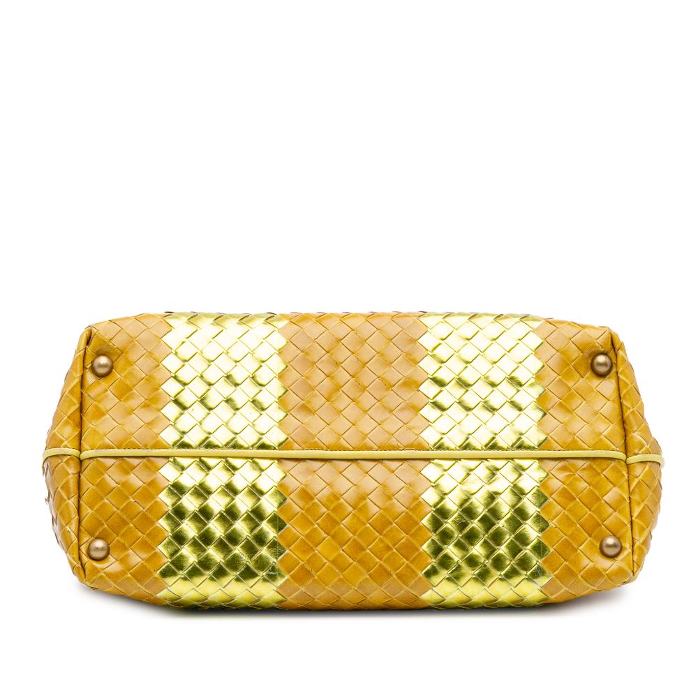 Bottega Veneta B Bottega Veneta Yellow with Gold Calf Leather Intrecciato Tote Italy