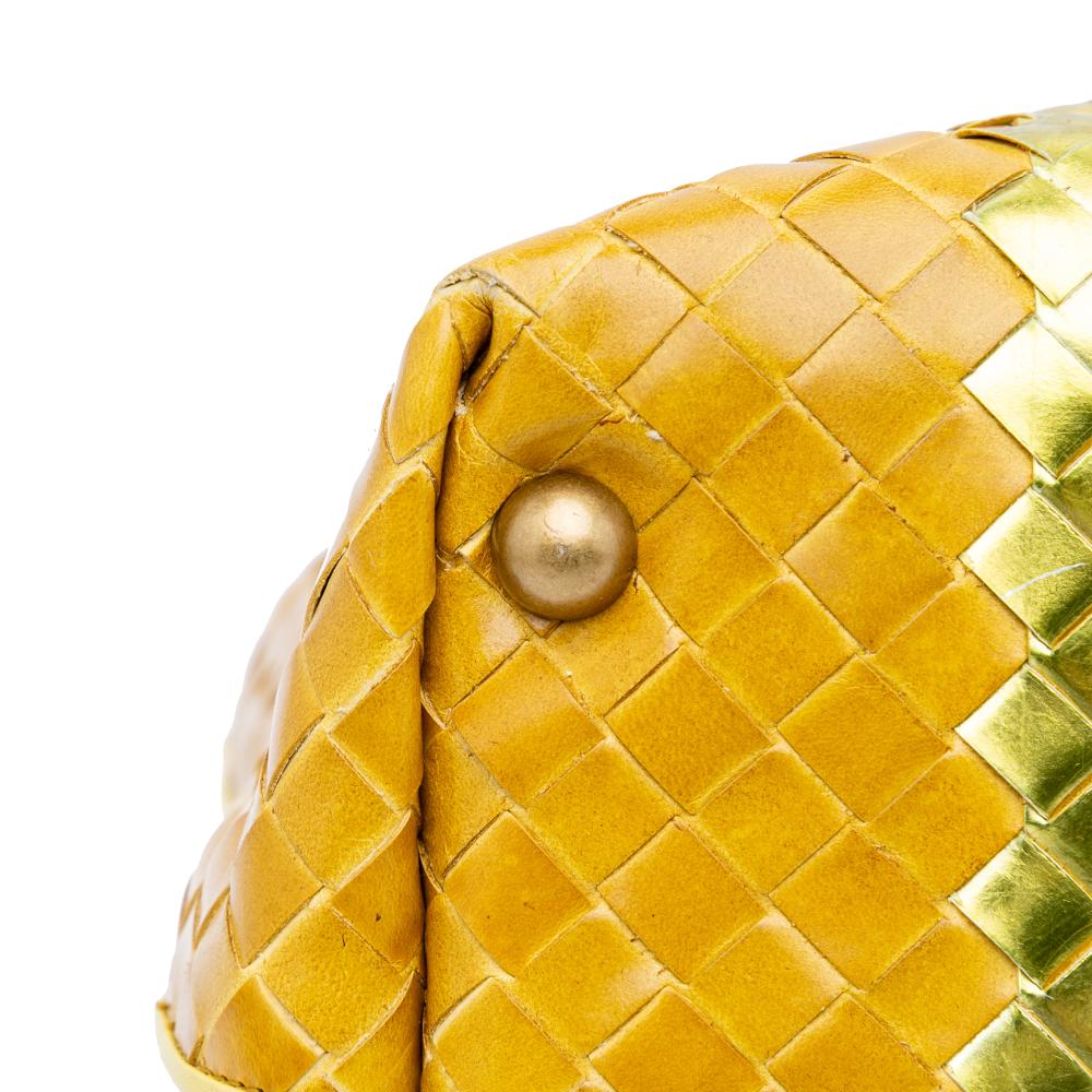 Bottega Veneta B Bottega Veneta Yellow with Gold Calf Leather Intrecciato Tote Italy