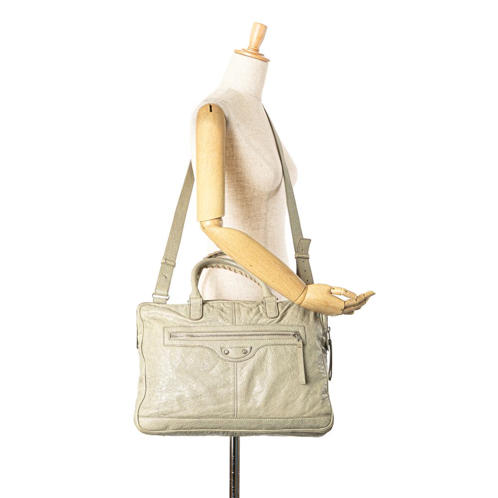 Balenciaga Gray Light Gray Lambskin Leather Leather Lambskin Motocross Classic Bridge Satchel Italy