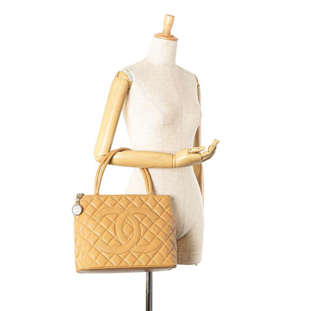 Chanel B Chanel Brown Beige Caviar Leather Leather Caviar Medallion Tote France