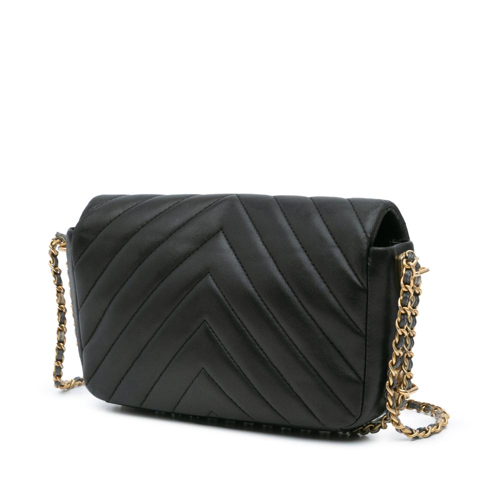 Chanel B Chanel Black Lambskin Leather Leather Mini Rectangular Chevron Lambskin Chain Around Flap Italy