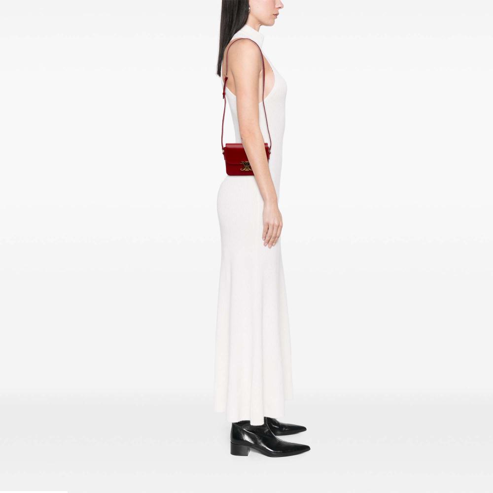 Celine B Celine Red Calf Leather Teen Shiny skin Triomphe Crossbody Italy