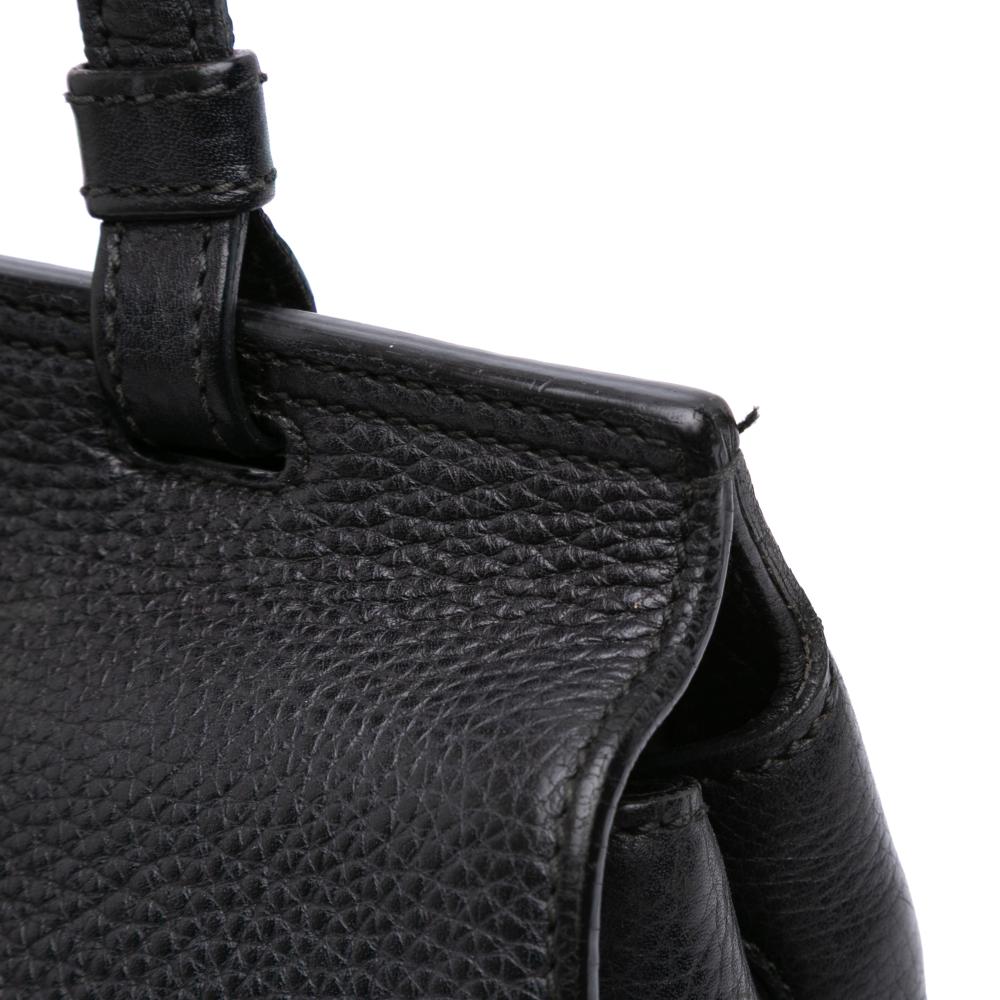 Gucci B Gucci Black Calf Leather Small Bamboo Daily Satchel Italy