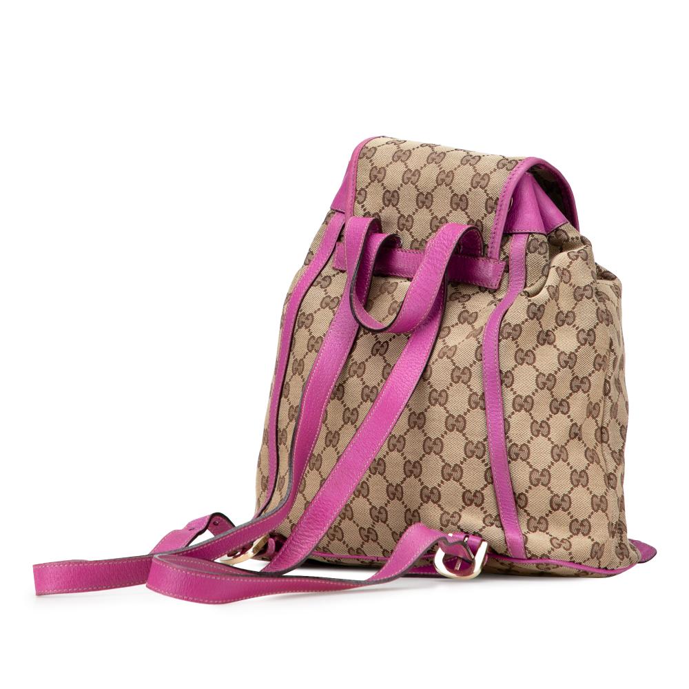 Gucci B Gucci Brown Beige with Purple Canvas Fabric GG Abbey D Ring Backpack Italy