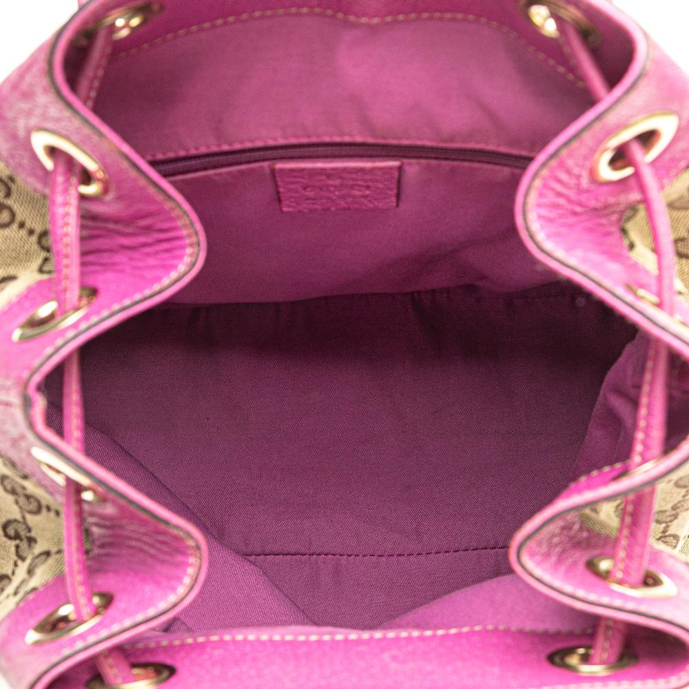 Gucci B Gucci Brown Beige with Purple Canvas Fabric GG Abbey D Ring Backpack Italy