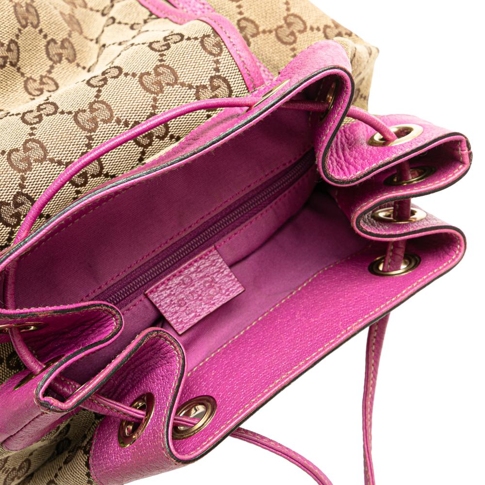 Gucci B Gucci Brown Beige with Purple Canvas Fabric GG Abbey D Ring Backpack Italy