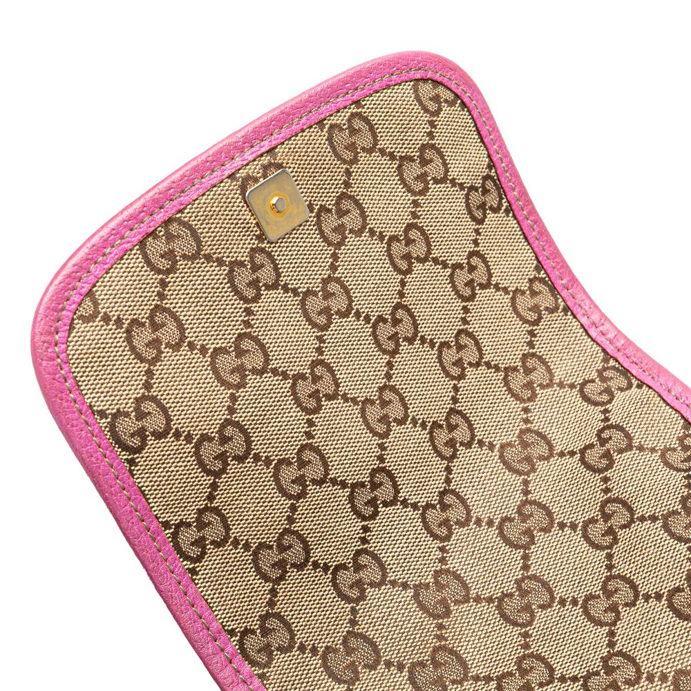 Gucci B Gucci Brown Beige with Purple Canvas Fabric GG Abbey D Ring Backpack Italy