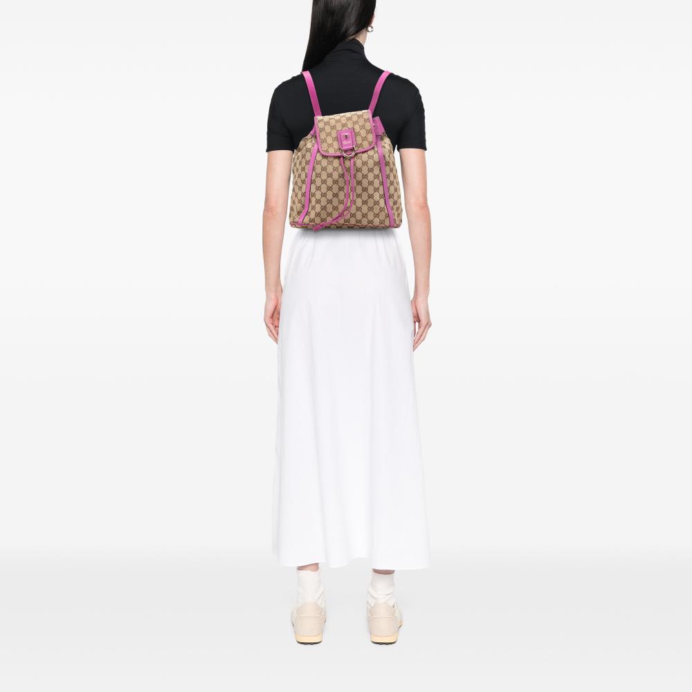 Gucci B Gucci Brown Beige with Purple Canvas Fabric GG Abbey D Ring Backpack Italy
