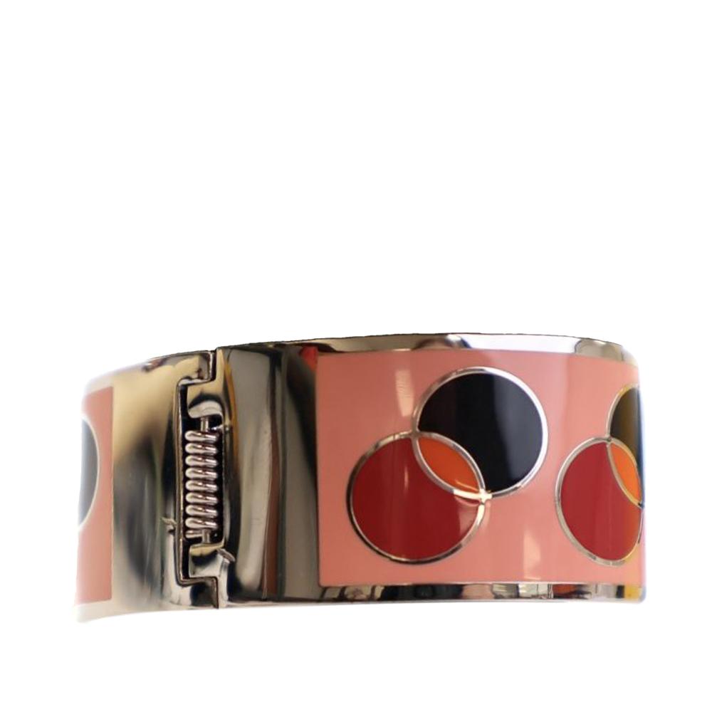 Fendi AB Fendi Pink Salmon with Multi Enamel Other Fendista Hinged Bracelet Italy