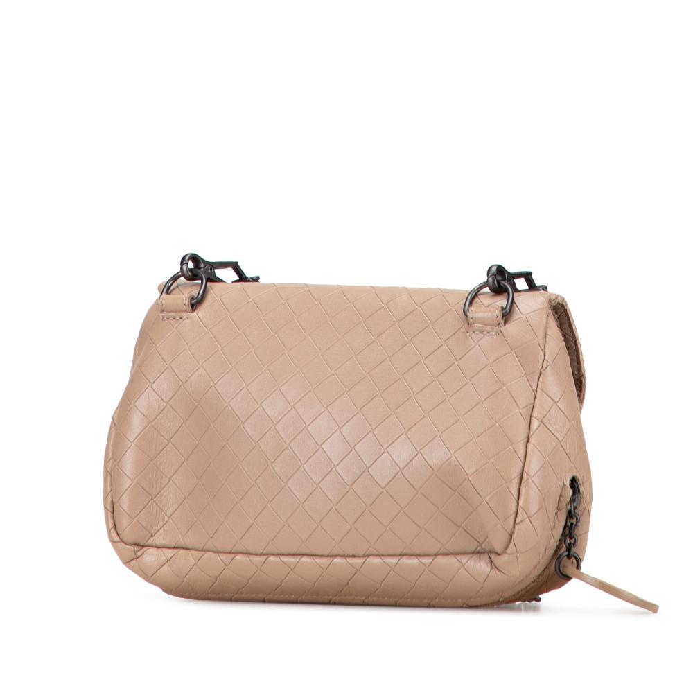 Bottega Veneta B Bottega Veneta Brown Nude Calf Leather Small Intrecciomirage Chain Crossbody Italy