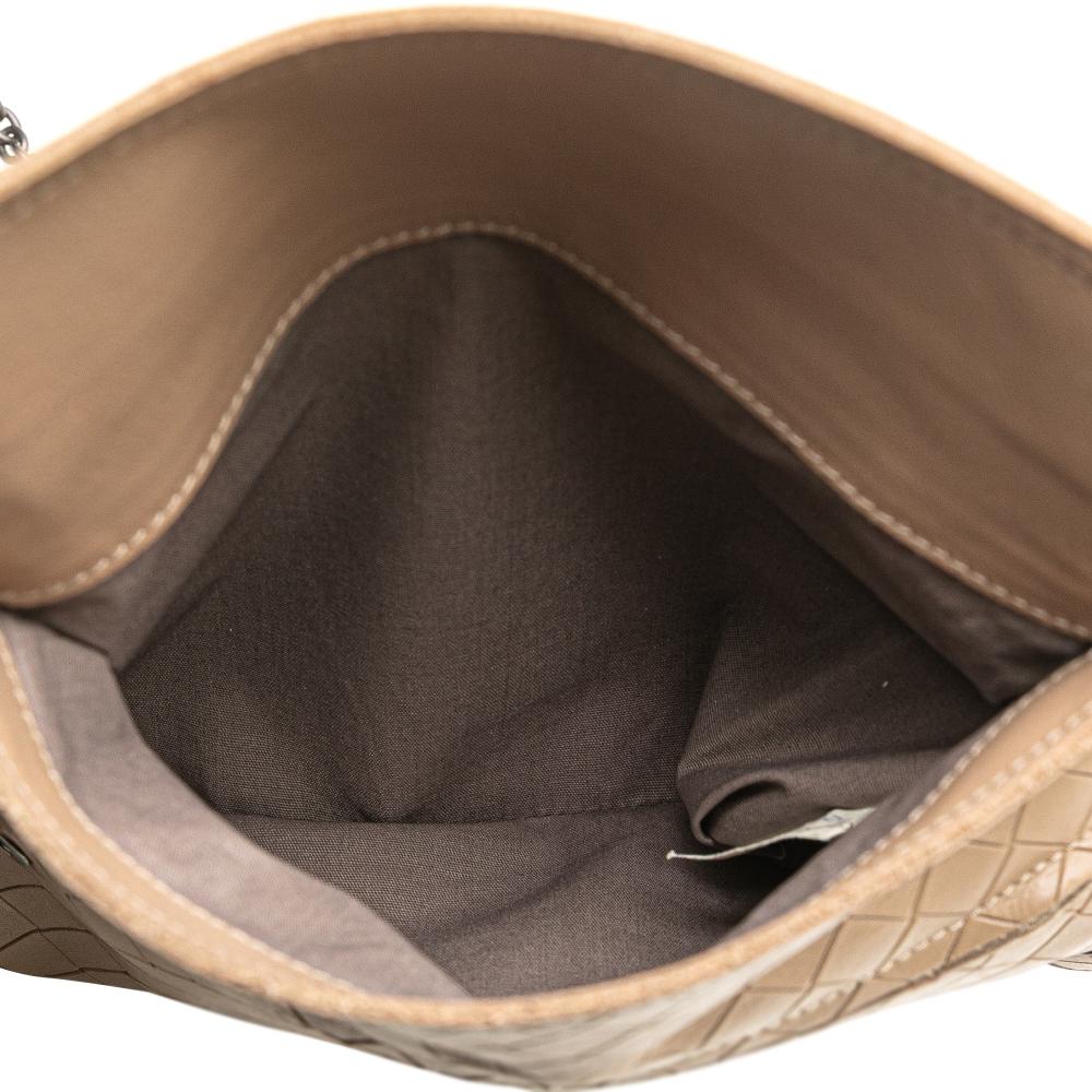 Bottega Veneta B Bottega Veneta Brown Nude Calf Leather Small Intrecciomirage Chain Crossbody Italy