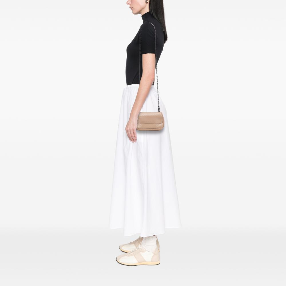 Bottega Veneta B Bottega Veneta Brown Nude Calf Leather Small Intrecciomirage Chain Crossbody Italy