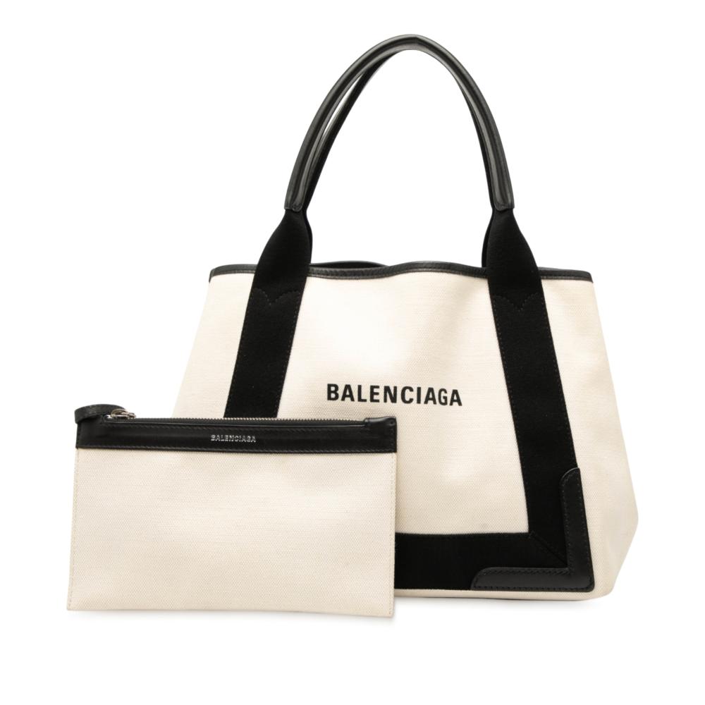 Balenciaga B Balenciaga White Canvas Fabric Navy Cabas Tote S Italy