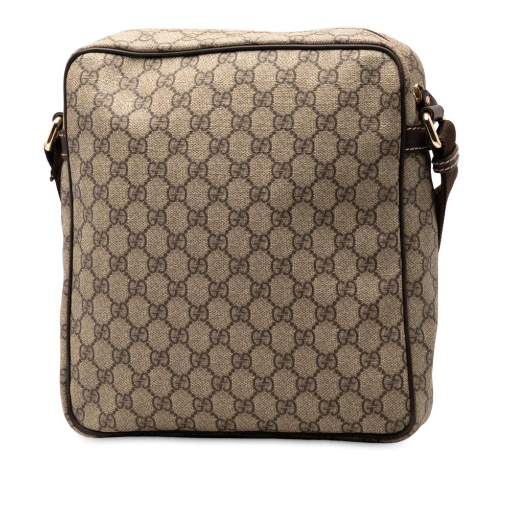Gucci B Gucci Brown Beige Coated Canvas Fabric GG Supreme Crossbody Italy