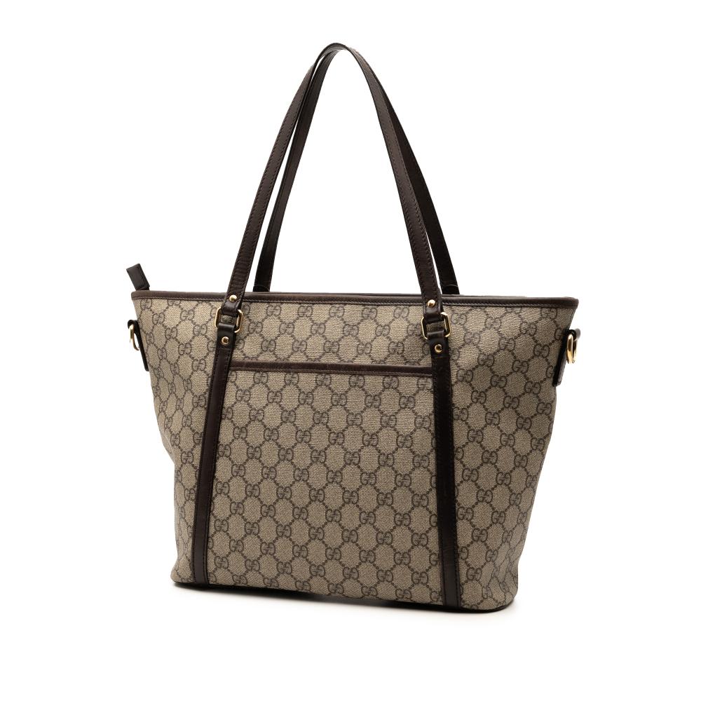 Gucci B Gucci Brown Beige Coated Canvas Fabric GG Supreme Joy Convertible Tote Italy