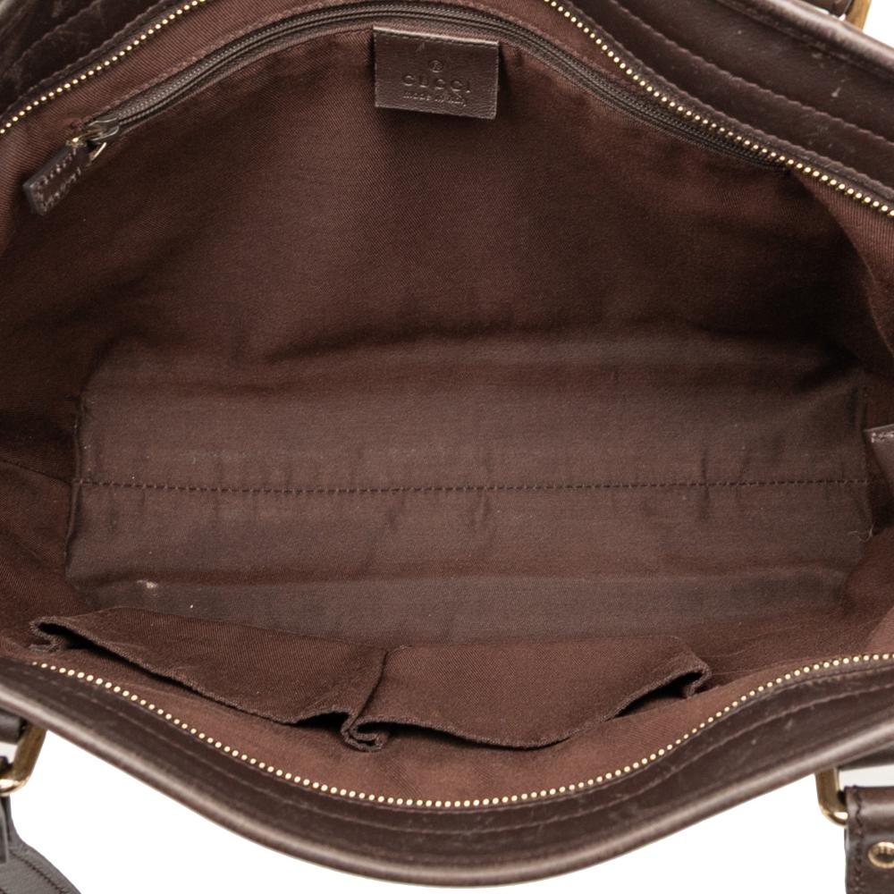 Gucci B Gucci Brown Beige Coated Canvas Fabric GG Supreme Joy Convertible Tote Italy