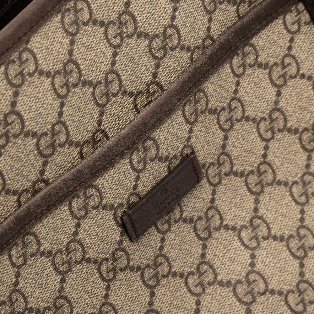 Gucci B Gucci Brown Beige Coated Canvas Fabric GG Supreme Joy Convertible Tote Italy