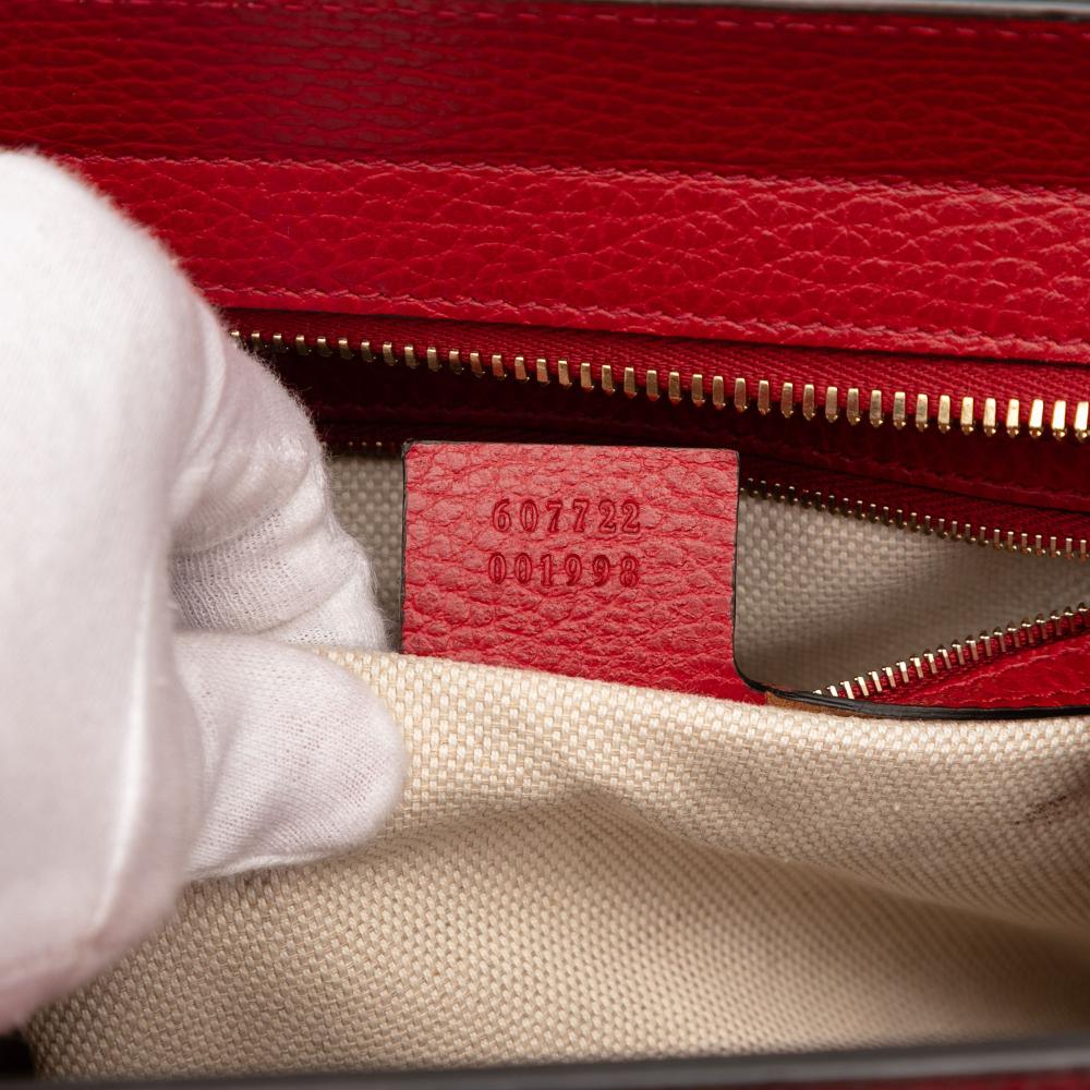 Gucci B Gucci Red Calf Leather Medium Dollar Soho Top Handle Convertible Tote Italy