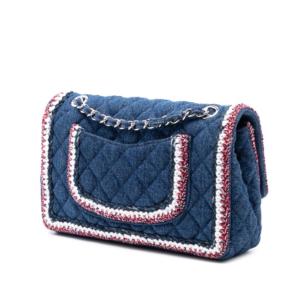 Chanel AB Chanel Blue Denim Fabric Medium Classic Braided Single Flap France