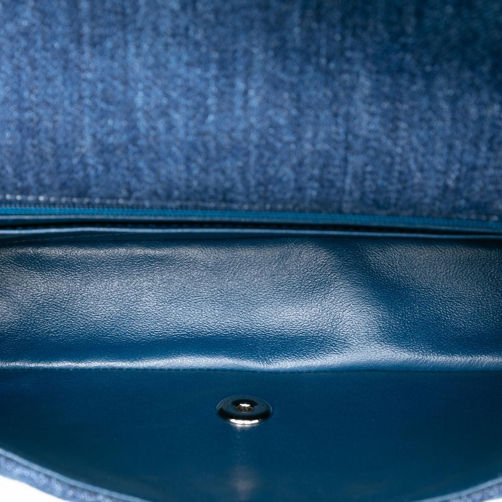 Chanel AB Chanel Blue Denim Fabric Medium Classic Braided Single Flap France