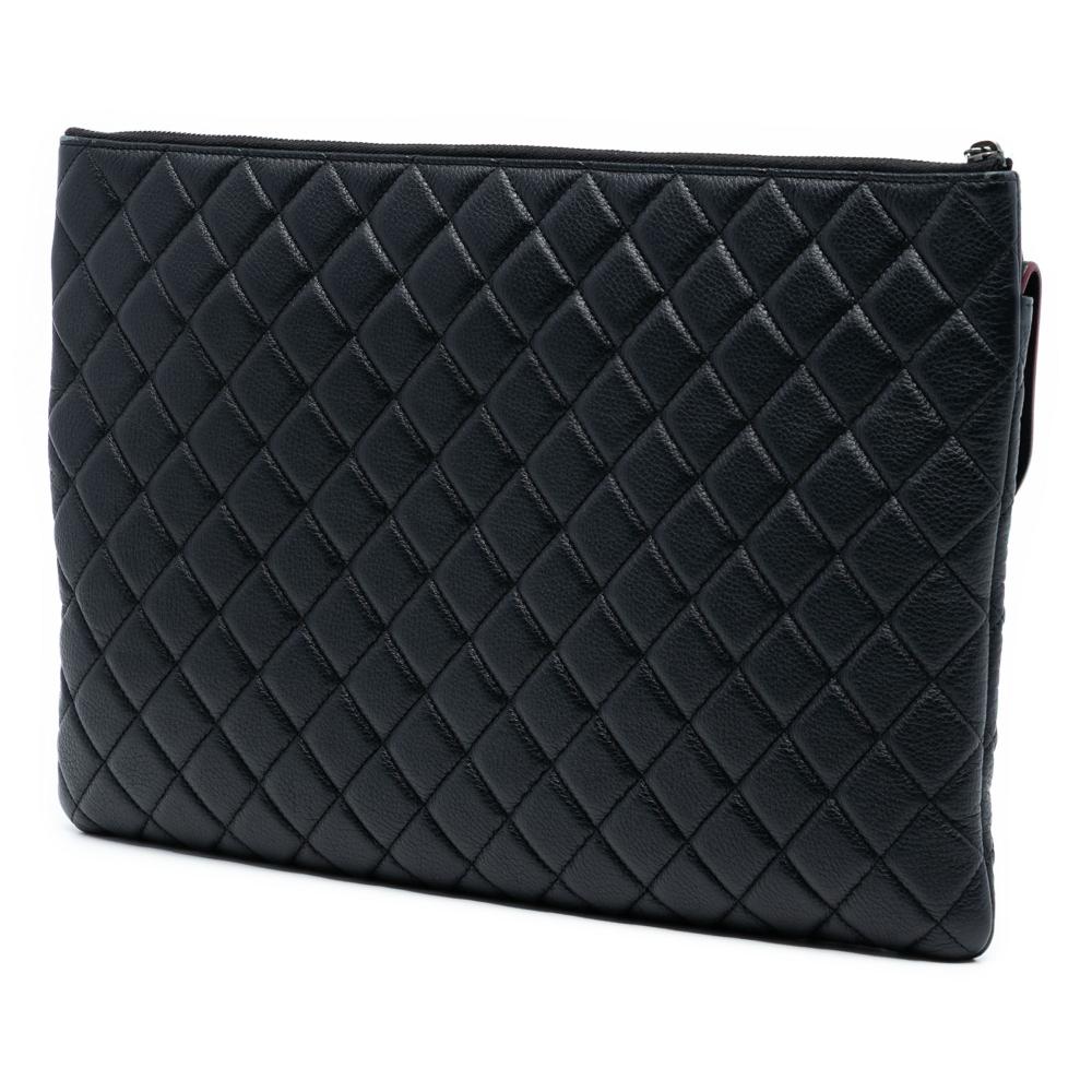 Chanel AB Chanel Black Calf Leather Large Quilted Grained skin Archi Chic Cosmetic Case France