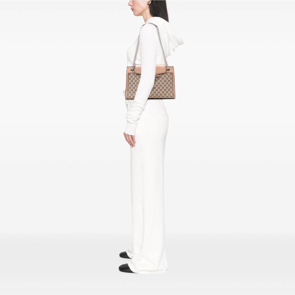 Gucci AB Gucci Brown Beige Canvas Fabric Large GG Emily Shoulder Bag Italy