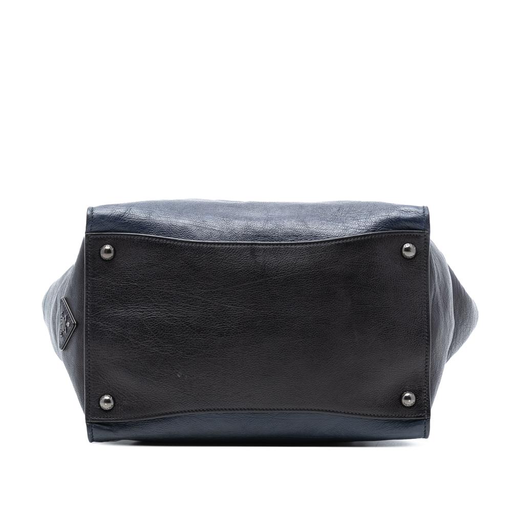 Prada B Prada Blue Navy with Black Calf Leather Bicolor Glace Sound Lock Satchel Italy