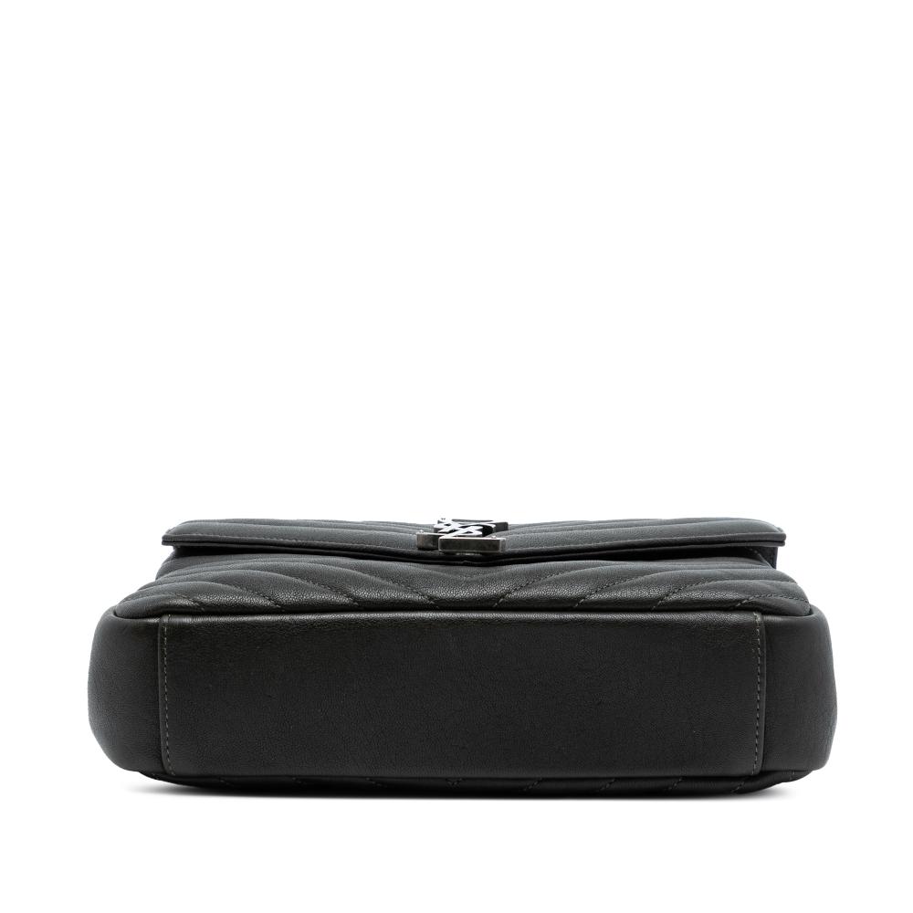 Saint Laurent Black Medium Chevron Sheepskin Monogram College Satchel Italy