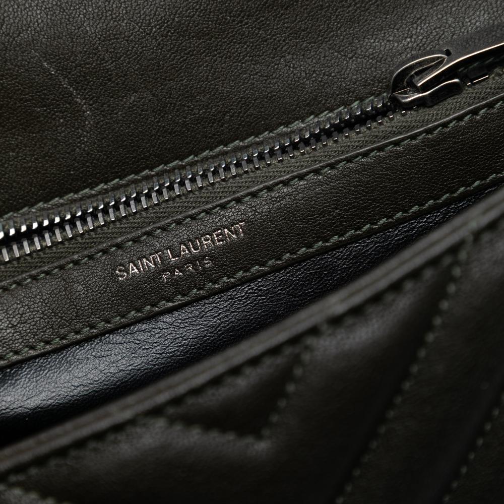 Saint Laurent Black Medium Chevron Sheepskin Monogram College Satchel Italy