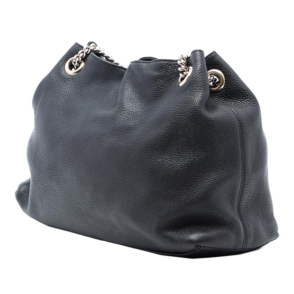 Gucci B Gucci Black Calf Leather Medium Soho Chain Tote Italy