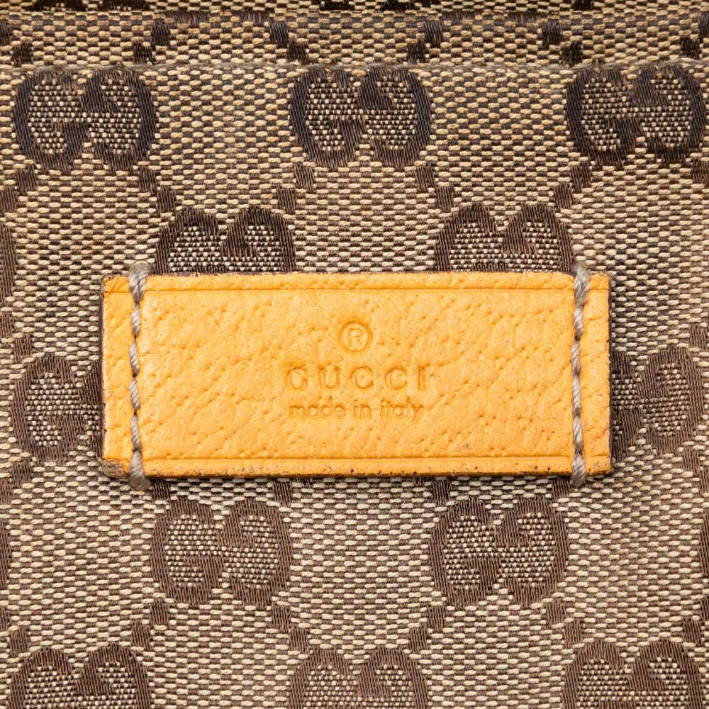 Gucci AB Gucci Brown Beige Canvas Fabric GG Web Tote Italy