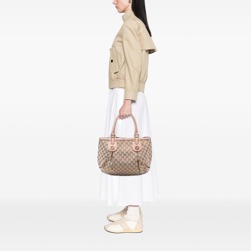 Gucci AB Gucci Brown Beige Canvas Fabric GG Scarlett Tote Italy