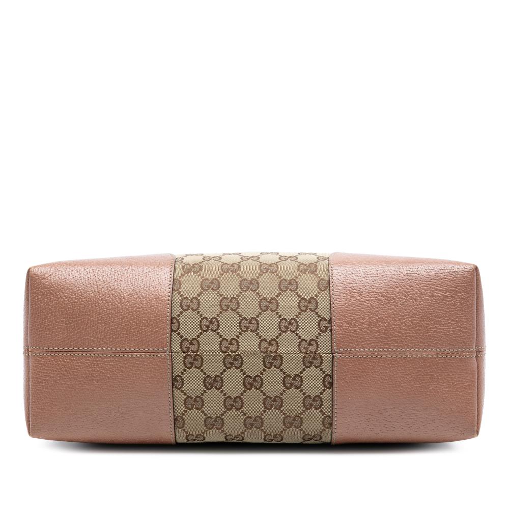 Gucci B Gucci Brown Beige Canvas Fabric Medium GG Bree Dome Tote Italy