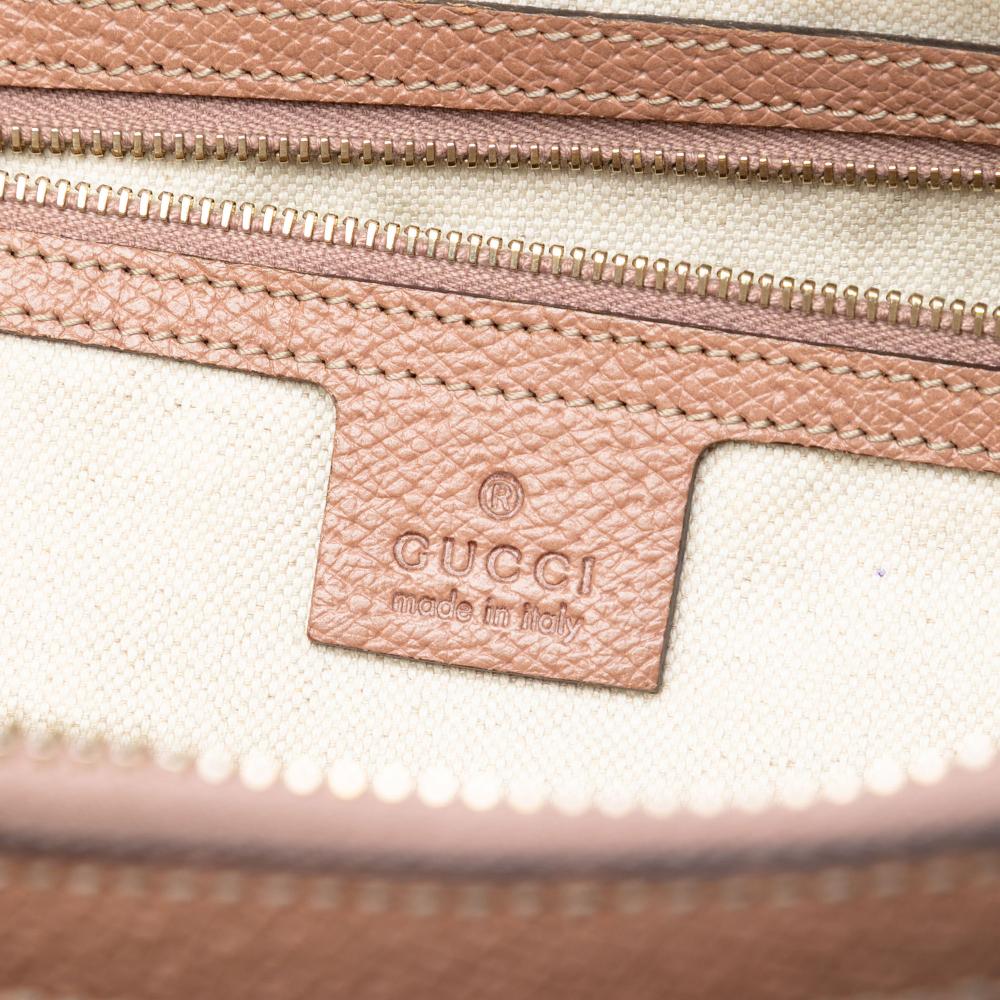 Gucci B Gucci Brown Beige Canvas Fabric Medium GG Bree Dome Tote Italy