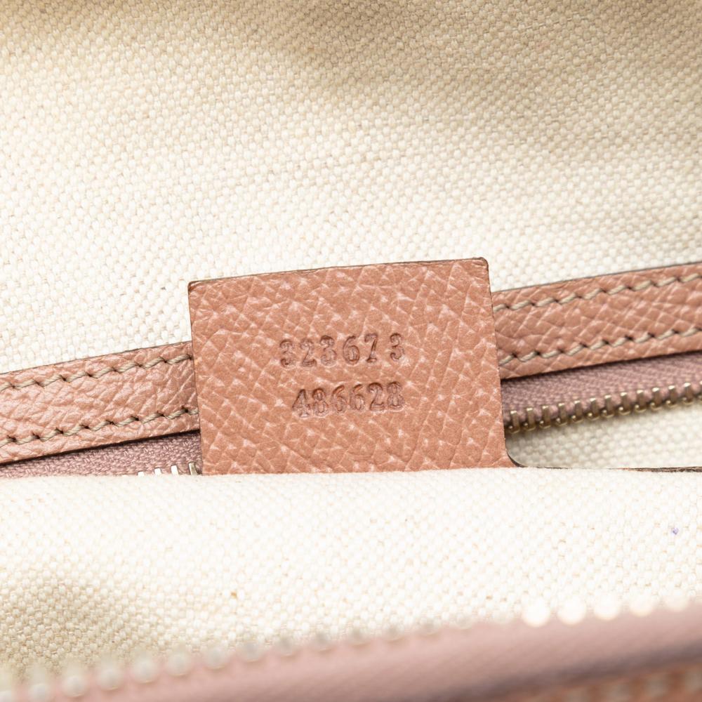 Gucci B Gucci Brown Beige Canvas Fabric Medium GG Bree Dome Tote Italy