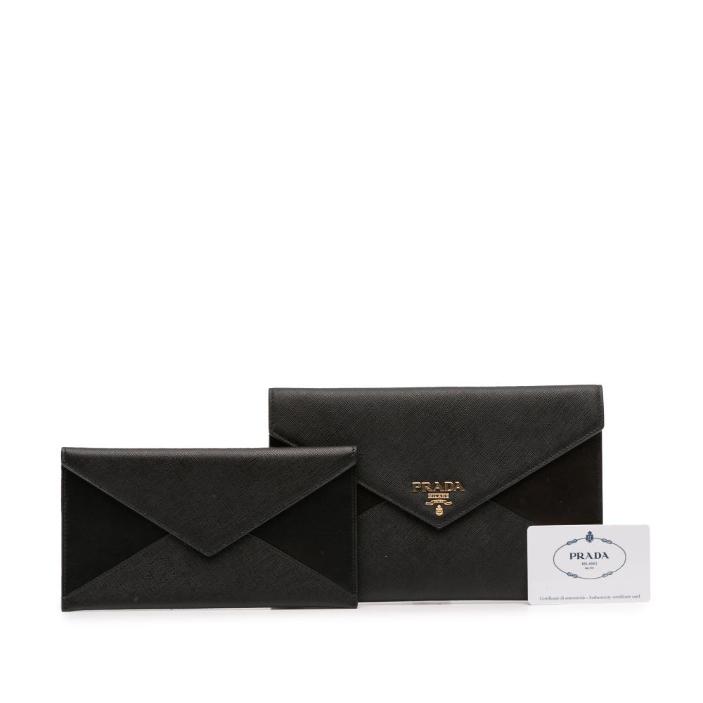 Prada AB Prada Black Saffiano Leather Envelope Clutch Italy
