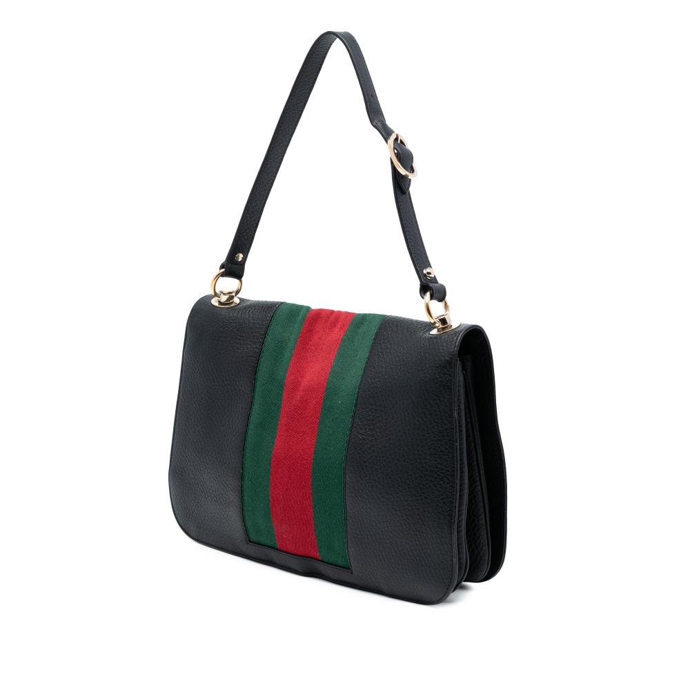 Gucci B Gucci Black Calf Leather Blondie Web Shoulder Bag Italy