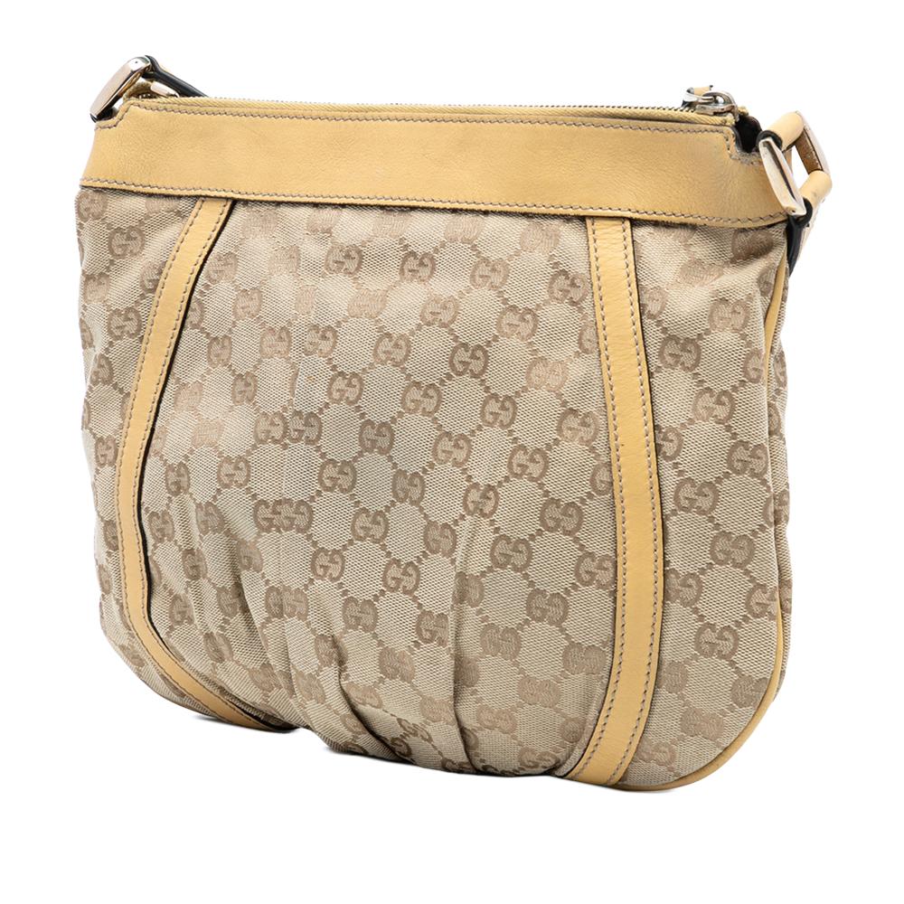 Gucci B Gucci Brown Light Beige Canvas Fabric GG Abbey D Ring Crossbody Italy