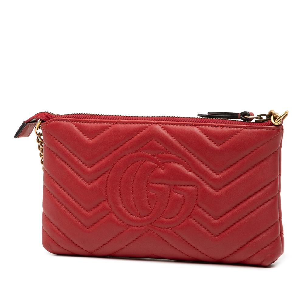 Gucci B Gucci Red Calf Leather Mini GG Marmont Matelasse Wallet On Chain Italy