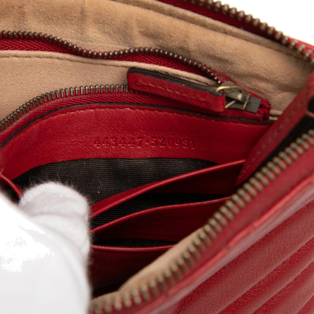 Gucci B Gucci Red Calf Leather Mini GG Marmont Matelasse Wallet On Chain Italy