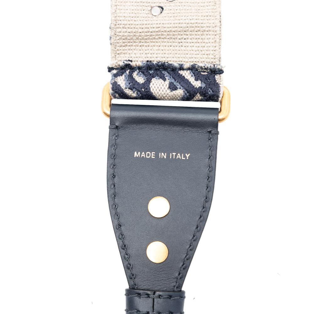 Christian Dior AB Dior Blue Navy Canvas Fabric Oblique Embroidered Studded Bag Strap Italy
