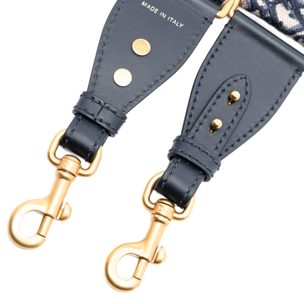 Christian Dior AB Dior Blue Navy Canvas Fabric Oblique Embroidered Studded Bag Strap Italy