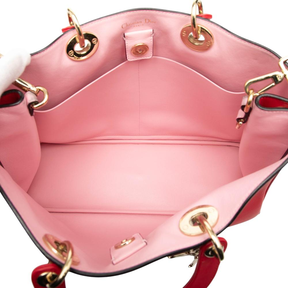 Christian Dior B Dior Red Calf Leather Large Smooth skin Diorissimo Satchel Italy