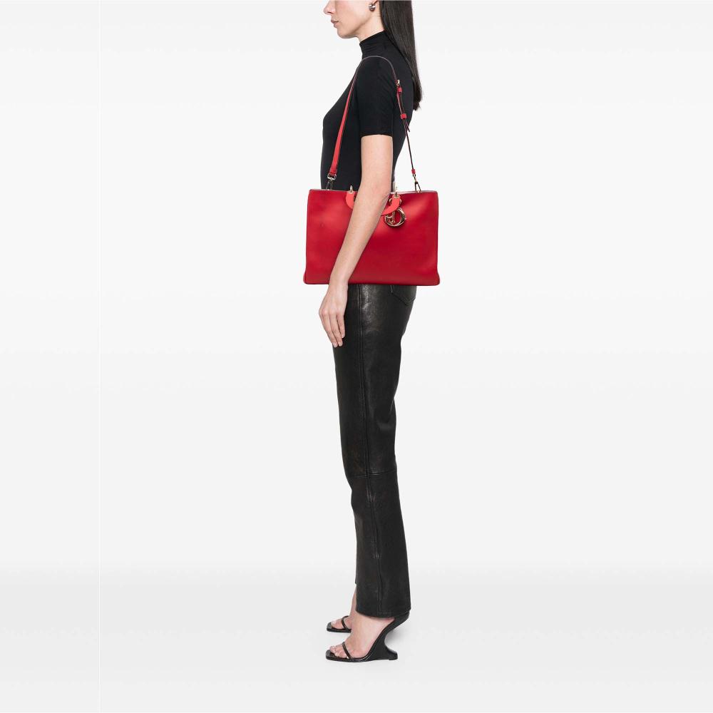 Christian Dior B Dior Red Calf Leather Large Smooth skin Diorissimo Satchel Italy