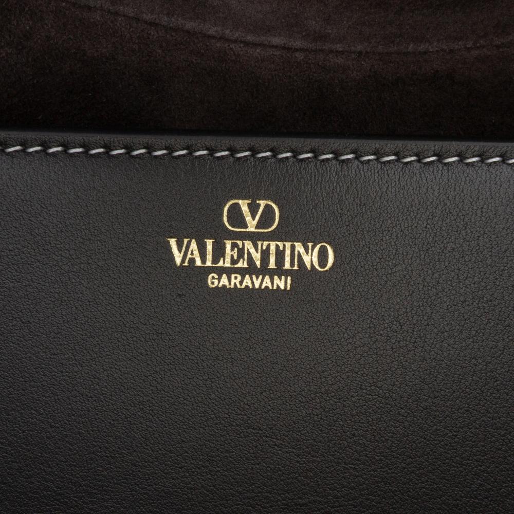 Valentino AB Valentino Black Calf Leather Medium Ohval Flap Bag Italy