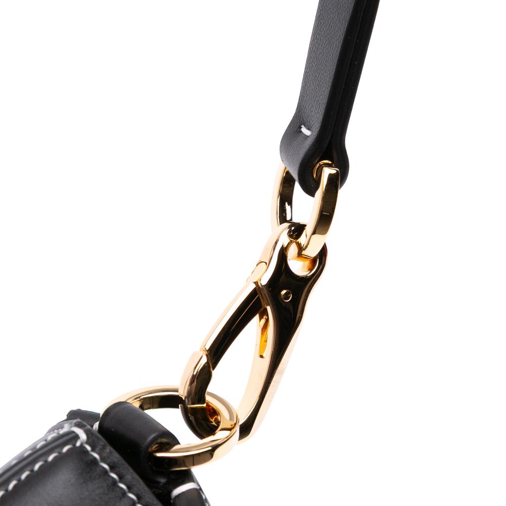 Valentino AB Valentino Black Calf Leather Medium Ohval Flap Bag Italy