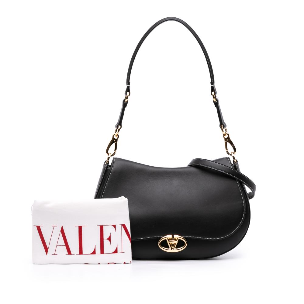 Valentino AB Valentino Black Calf Leather Medium Ohval Flap Bag Italy